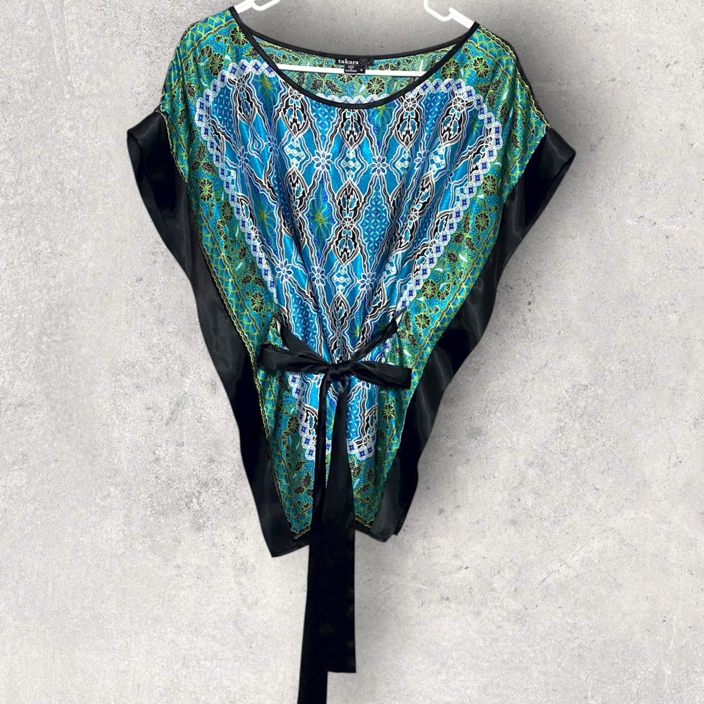 Takara Blue‎ and Green Patterned Tunic with Black Trim